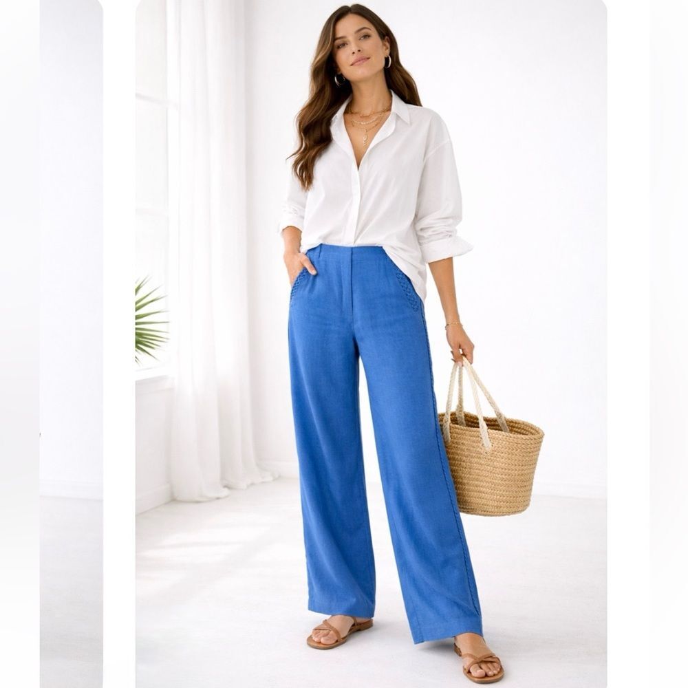 Jason Wu Wide Leg Linen Pants with Side Braid Details 4 NWOT